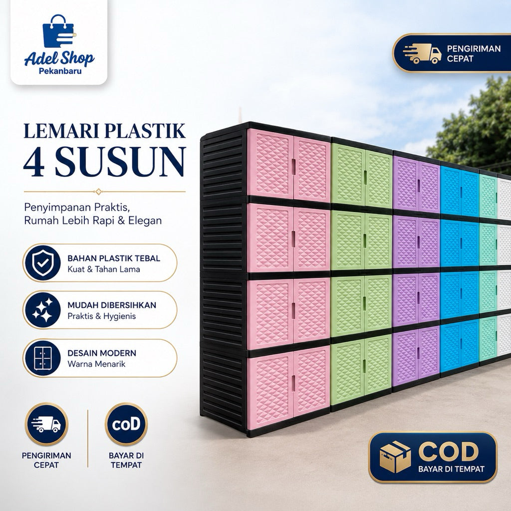 Pekanbaru (Ready Pekanbaru ) LEMARI PLASTIK 4 SUSUN / LEMARI BAJU/LEMARI PLASTIK JUMBO/LEMARI PAKIAN PLASTIK/FAWSLINE MEREK VIRUS KINGDOM