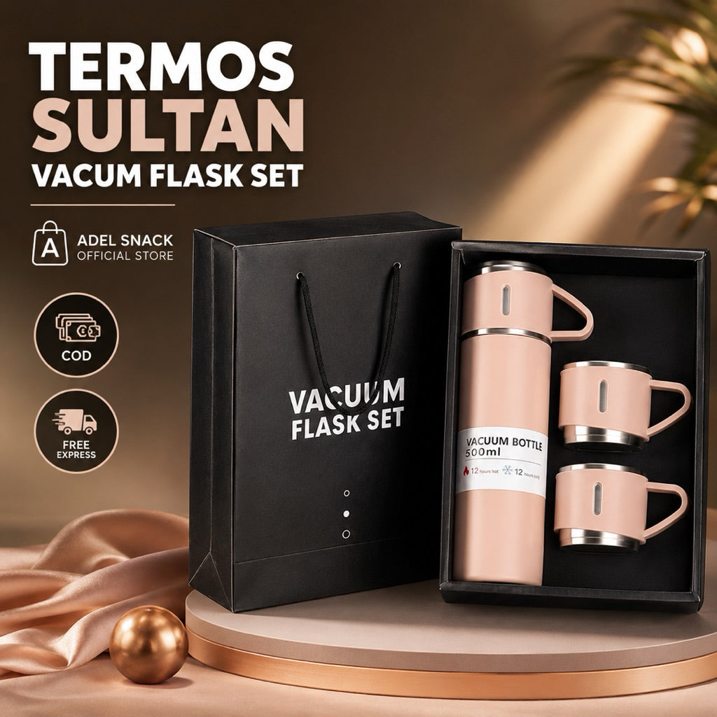 Pekanbaru Termos Sultan Vacuum Flask Set / Botol Minum Cangkir Premium 500 ml panas dingin /