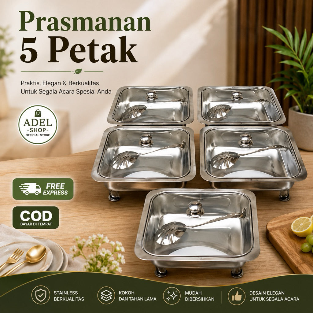 Pekanbaru (FREE BUBBLE+DUS) 5 PETAK PRASMANAN set tutup full kaca isi 1 set 5 petak tanpa sendok(5 PETAK PRASMANAN)