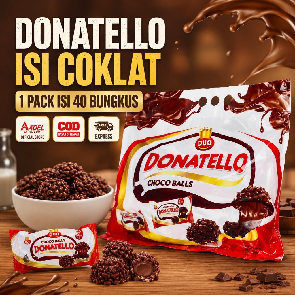 Pekanbaru (1 PACK ISI 40 BUNGKUS) DONATELLO BAG CRUNCHY CHOCO BALL ISI 40PCS / COKLAT BALUT OREO/ SNACK ROKA
