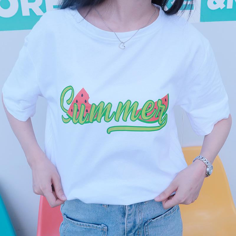 Pekanbaru Kaos Oversize Watermelon Summer T-shirt Warna Terang Semangka Hijau Merah Calligraphy Baju Couple Unisex Segar Hitam Putih Simple Berkualitas Korean Style