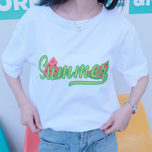 Pekanbaru Kaos Oversize Watermelon Summer T-shirt Warna Terang Semangka Hijau Merah Calligraphy Baju Couple Unisex Segar Hitam Putih Simple Berkualitas Korean Style