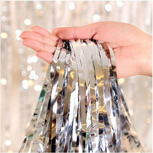 Pekanbaru HR- TIRAI PESTA Ulang Tahun Tirai Rumbai Plastik Chrome Foil 100 x 200 Cm Foil Curtain Backdrop Curtain Selinger Metalik Import Murah