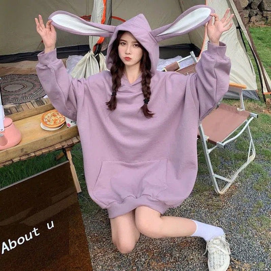 Pekanbaru Hoodie Oversize Telinga Kelinci Panjang Long Rabbit Ears Hoodie Unik Viral Polos Berkualitas Sweater Bertopi Lucu Sweatshirt Couple Unisex Bunny Korean Style