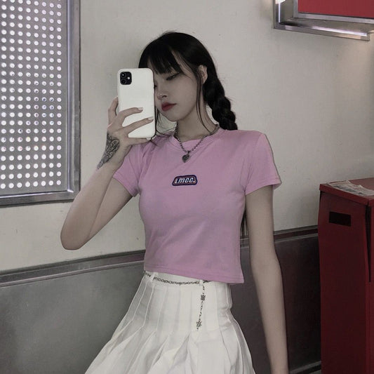 Pekanbaru Crop Top LMCC Swag Simple Polos Elegan Hitam Pink Biru Atasan Kaos Crop Polos Bordir Premium Berkualitas High Neck Swaggy Street Korean Style