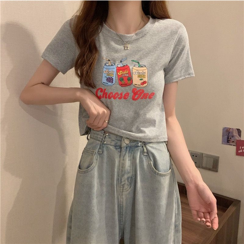 Pekanbaru Crop Top Fruit Soda Drink Choose One Hitam Putih Abu Sablon Colorful Berkualitas Simple Elegan Atasan Kaos Crop Unik Aesthetic Motif Minuman Kaleng Buah Grape Pineapple Cherry Korean Style