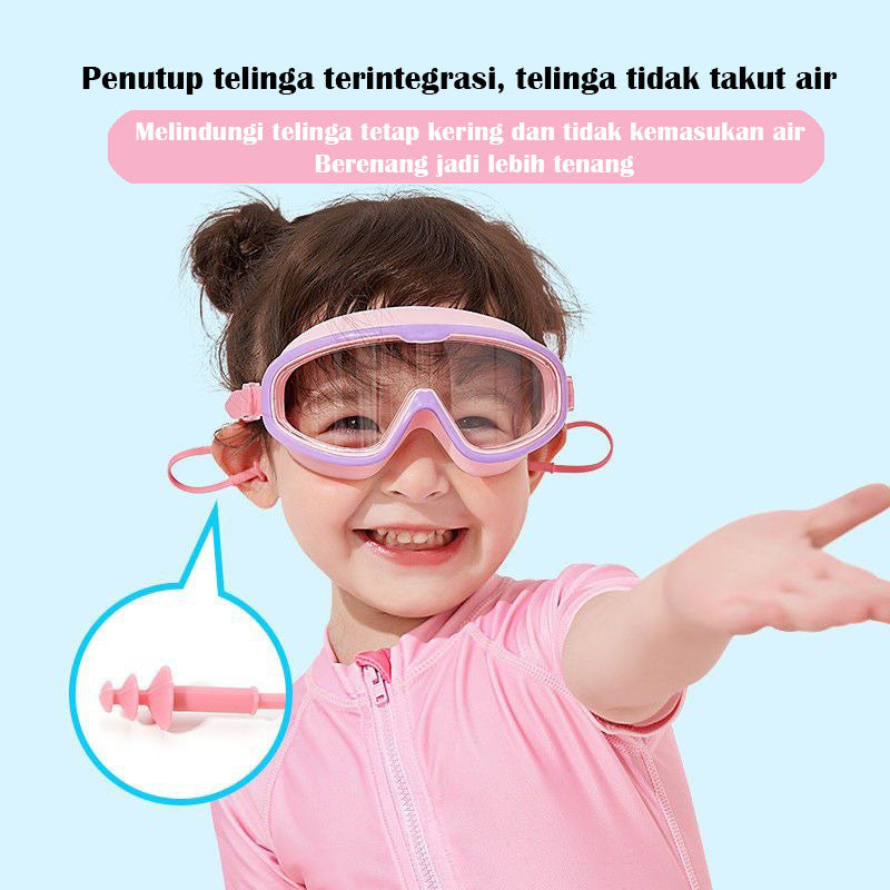 Pekanbaru Kaca Mata Renang Anti Kabut Dengan Pelindung Telinga Anti Fog Kids Googles Snorkling 3 - 16 Tahun