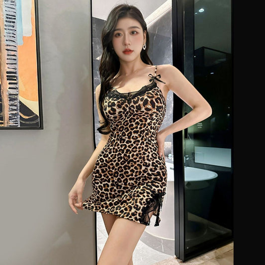 Pekanbaru Lingerie Dress Set D-102 Motif Leopard Baju Tidur Wanita