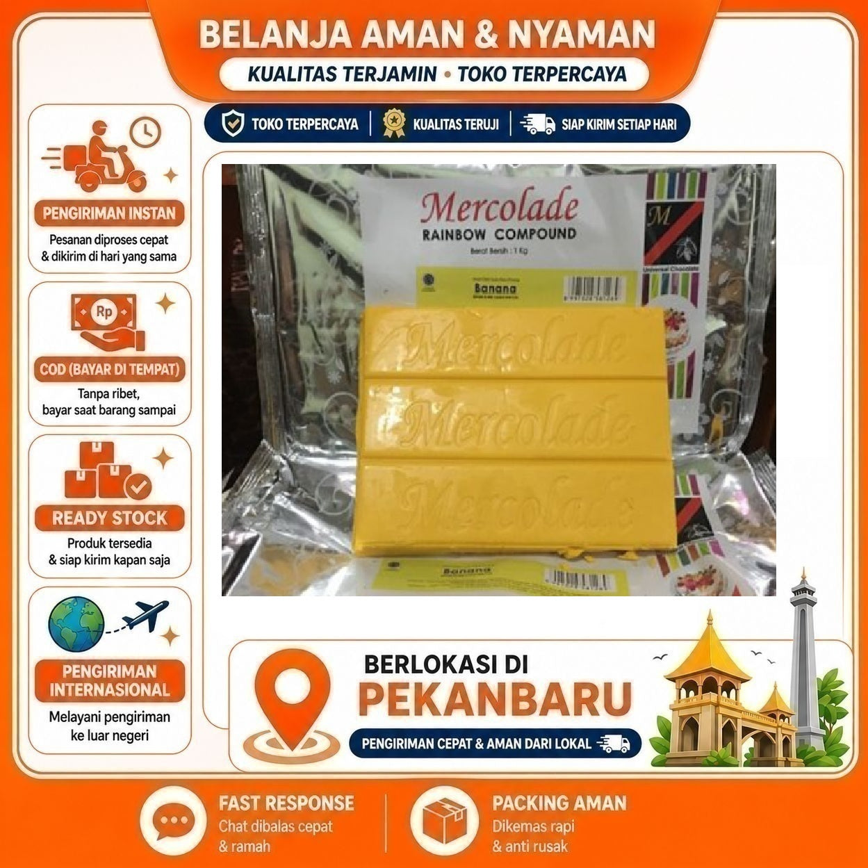 Pekanbaru Mercolade Banana 1 Batang Rainbow Compound Potongan Rasa Pisang Bahan Dekorasi Kue