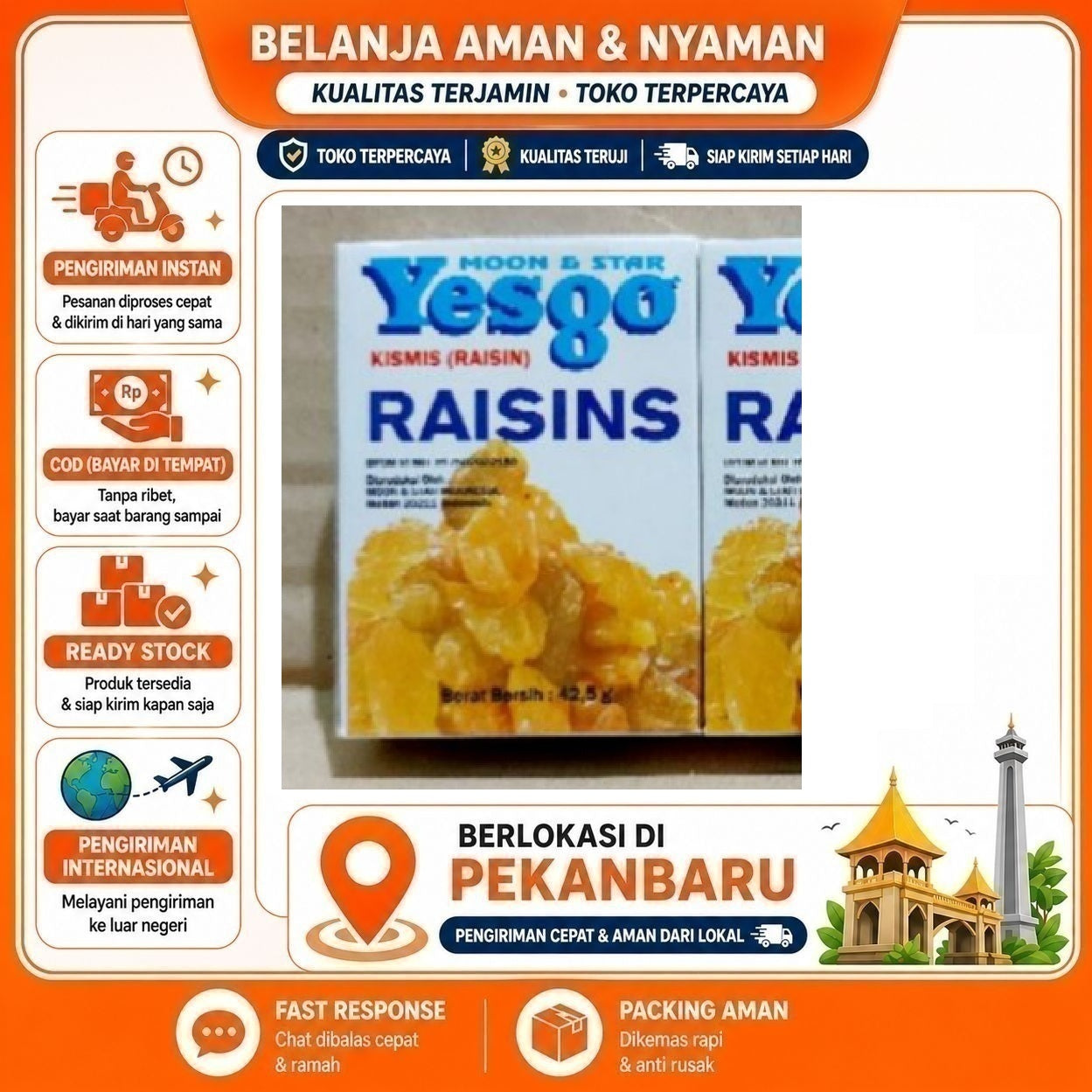 Pekanbaru 42.5 gr Yesgo Kismis Kuning Yellow Raisin Seedless Raisins Moon & Star Halal Sehat
