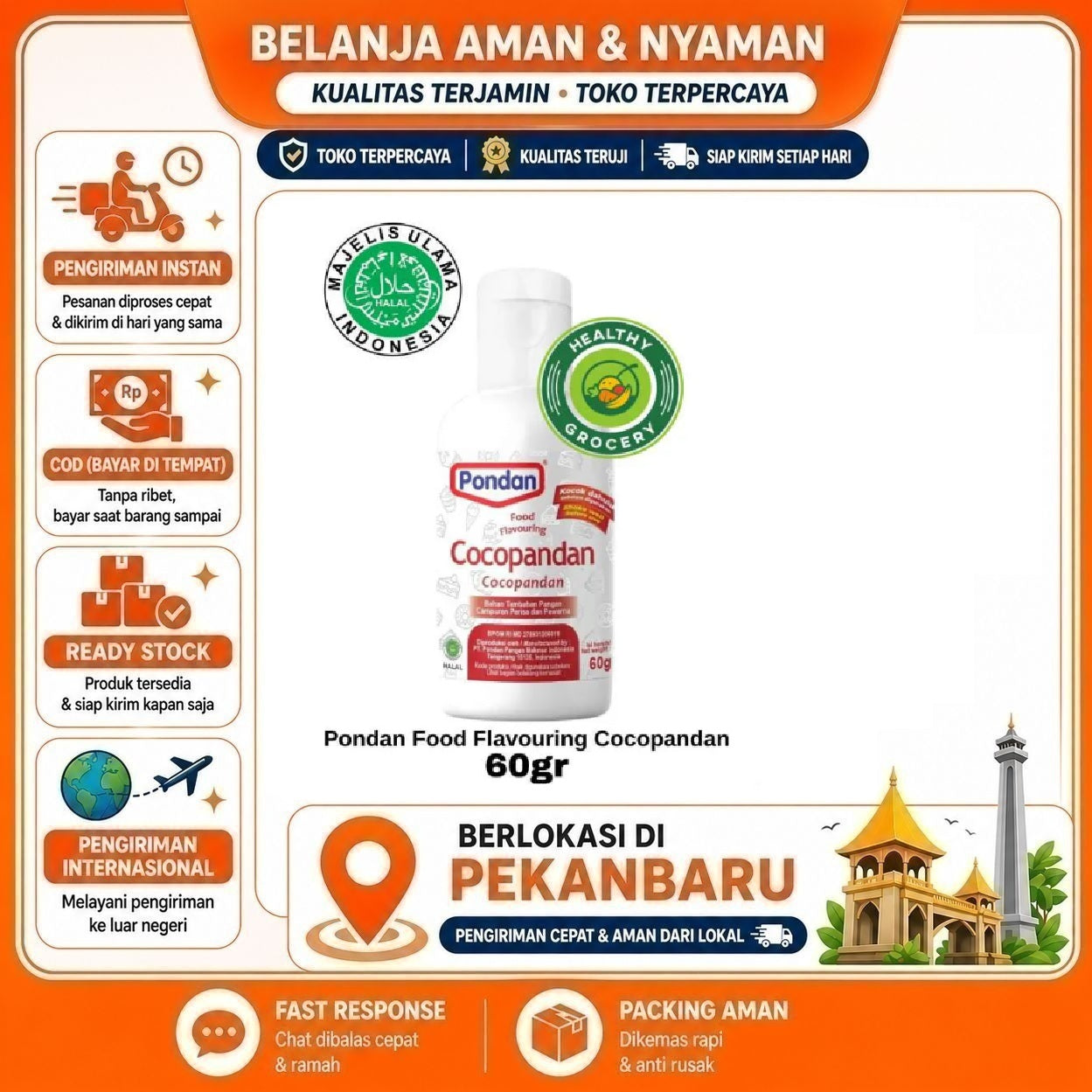 Pekanbaru 60ml Pondan Food Flavouring Cocopandan Coco Pandan Bahan Campuran Perisa & Pewarna