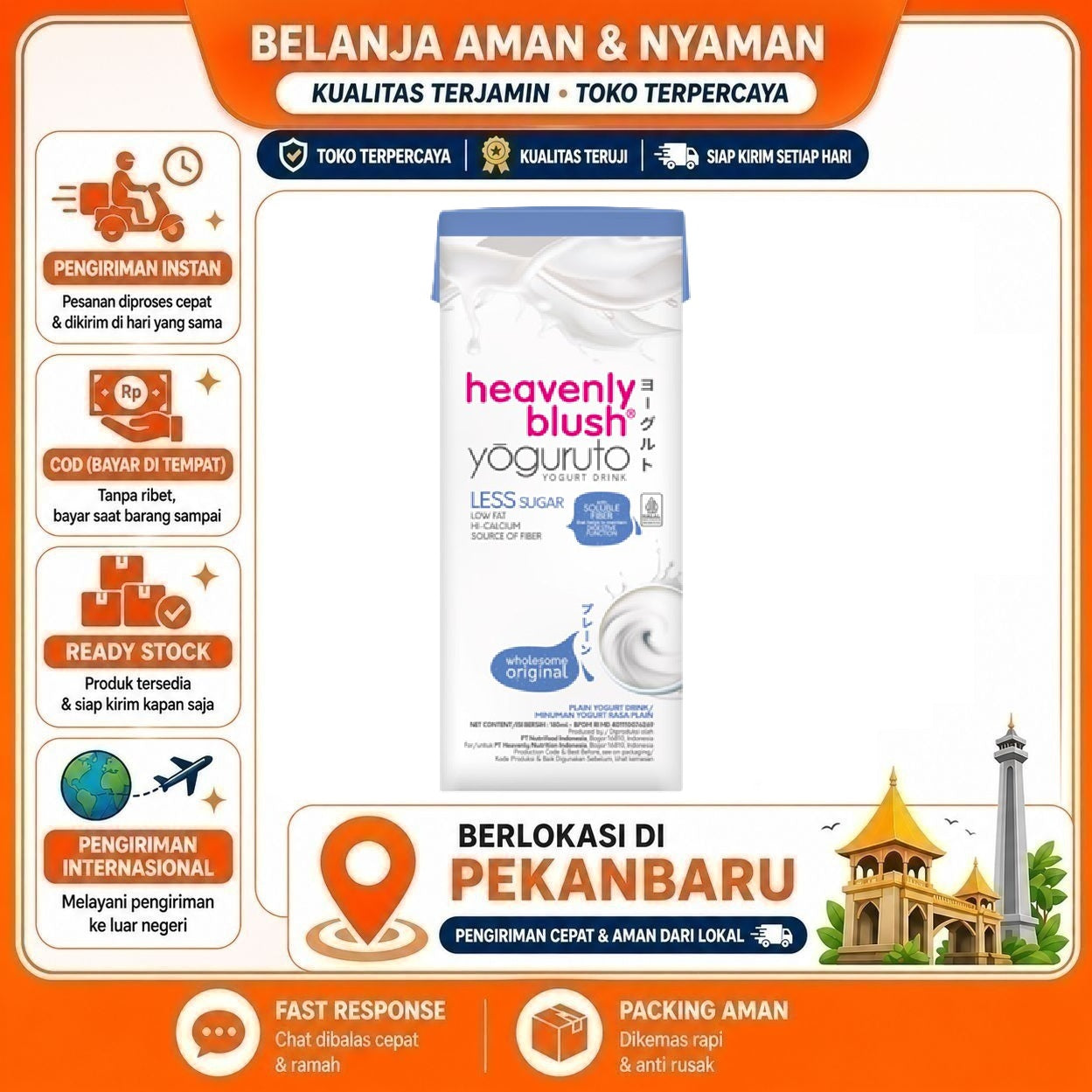 Pekanbaru 180ml Heavenly Blush Yogurt Original Ready To Drink Less Sugar Rendah Gula Halal