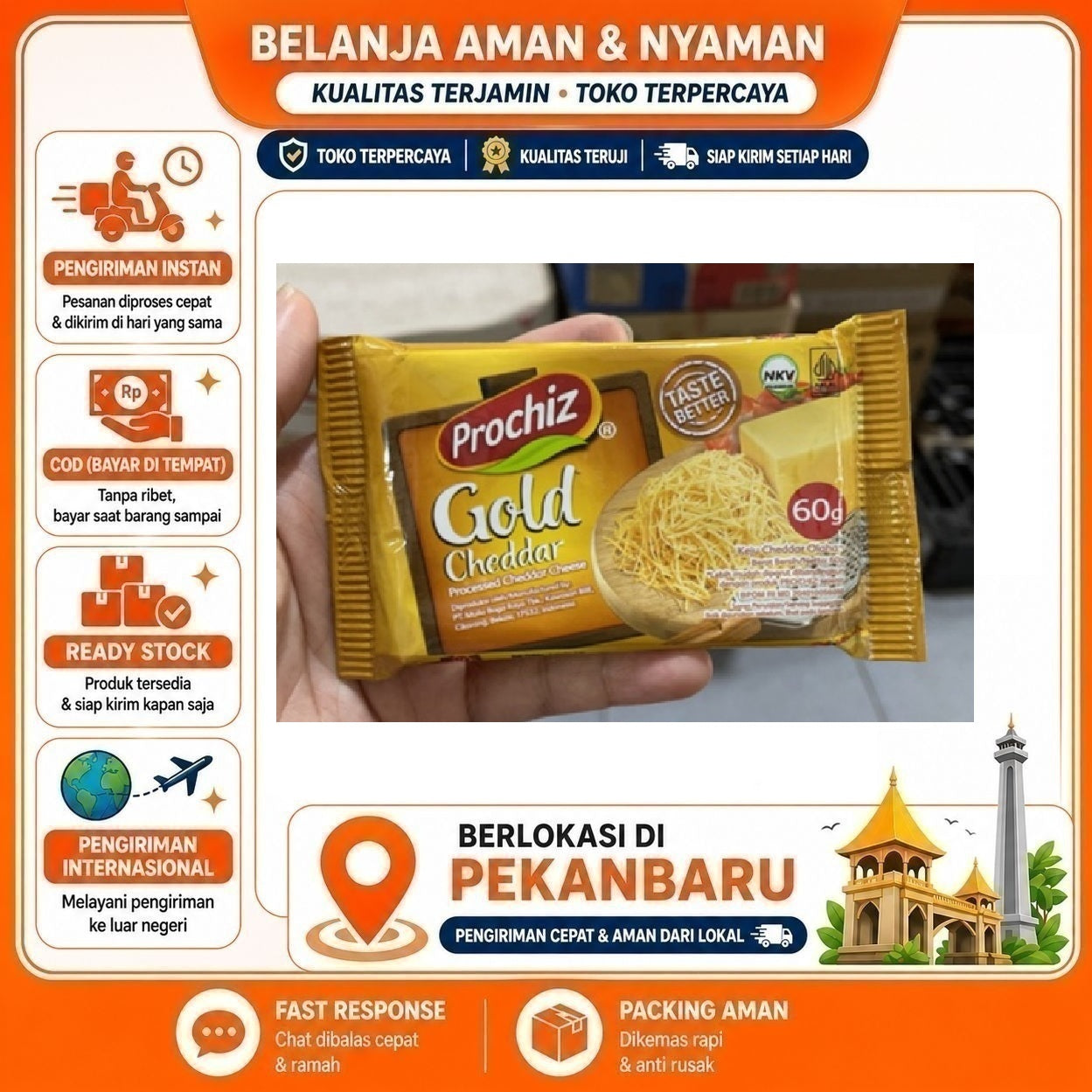 Pekanbaru 60 Gram Prochiz Gold Cheddar Processed Taste Better Cheese Keju Cedar Gurih Lembut