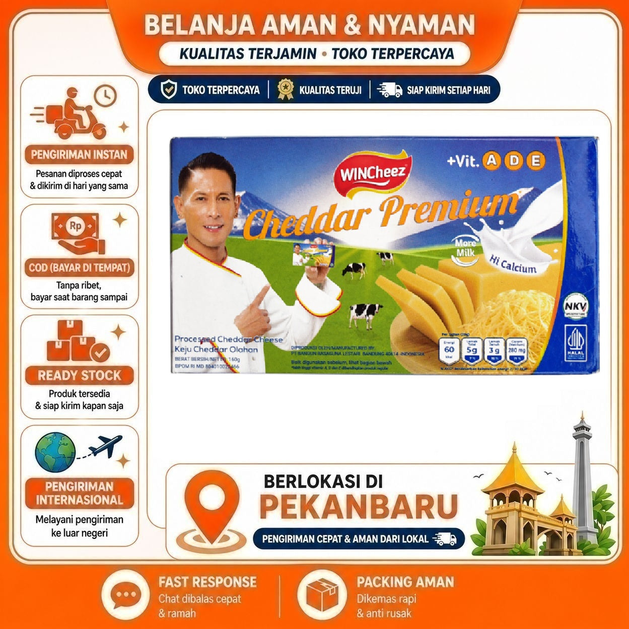 Pekanbaru Keju Block Wincheez Cheddar Premium 160gr - Gurih, Mudah Diparut, Hasil Sempurna