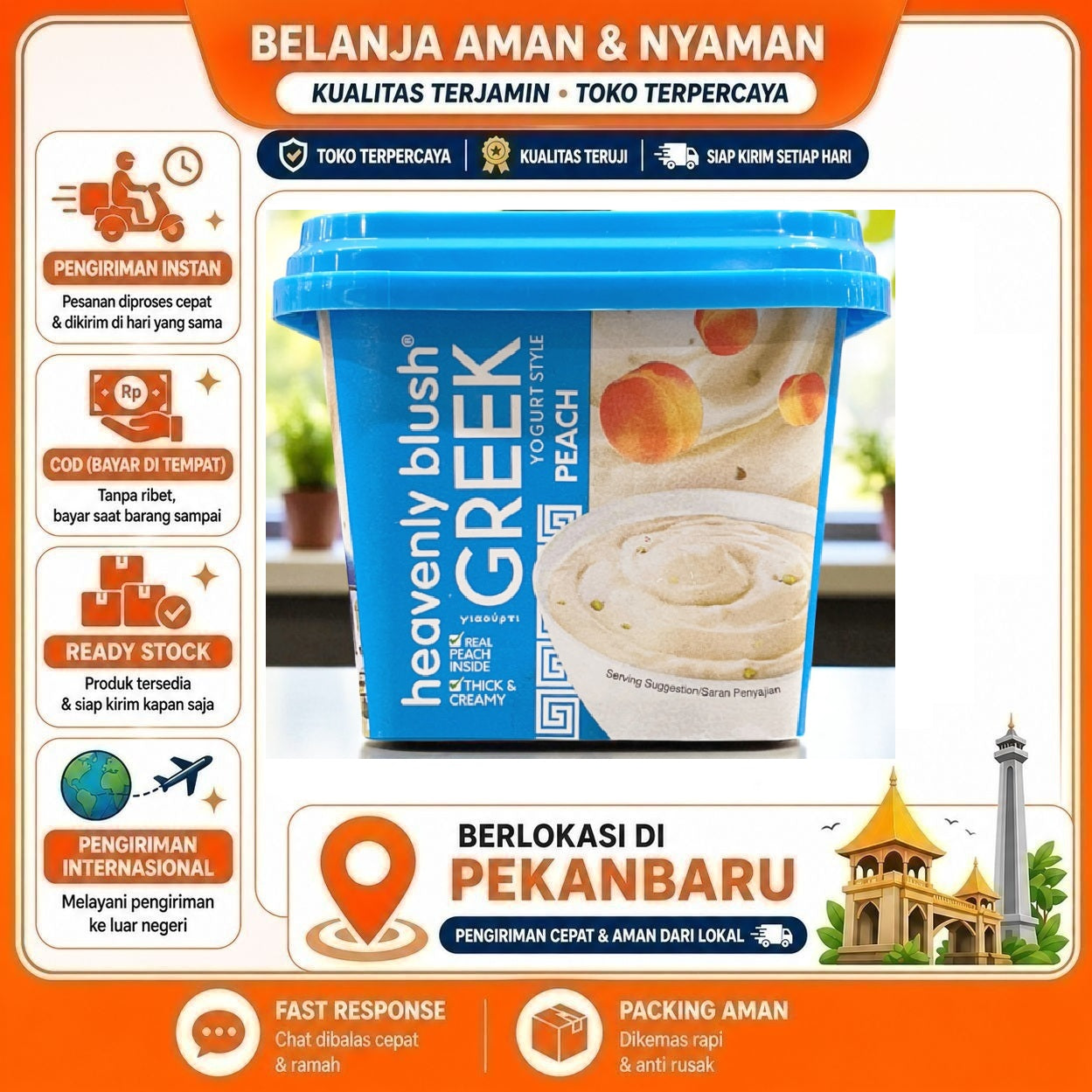 Pekanbaru 300 gr Heavenly Blush Greek Yogurt Peach Flavour Yoghurt Rasa Buah Persik Halal Enak
