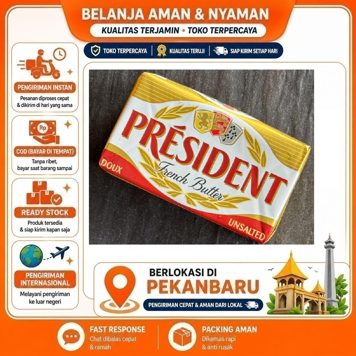 Pekanbaru 200 gr President French Butter Unsalted Doux Mentega Asin Kebutuhan Memasak Halal