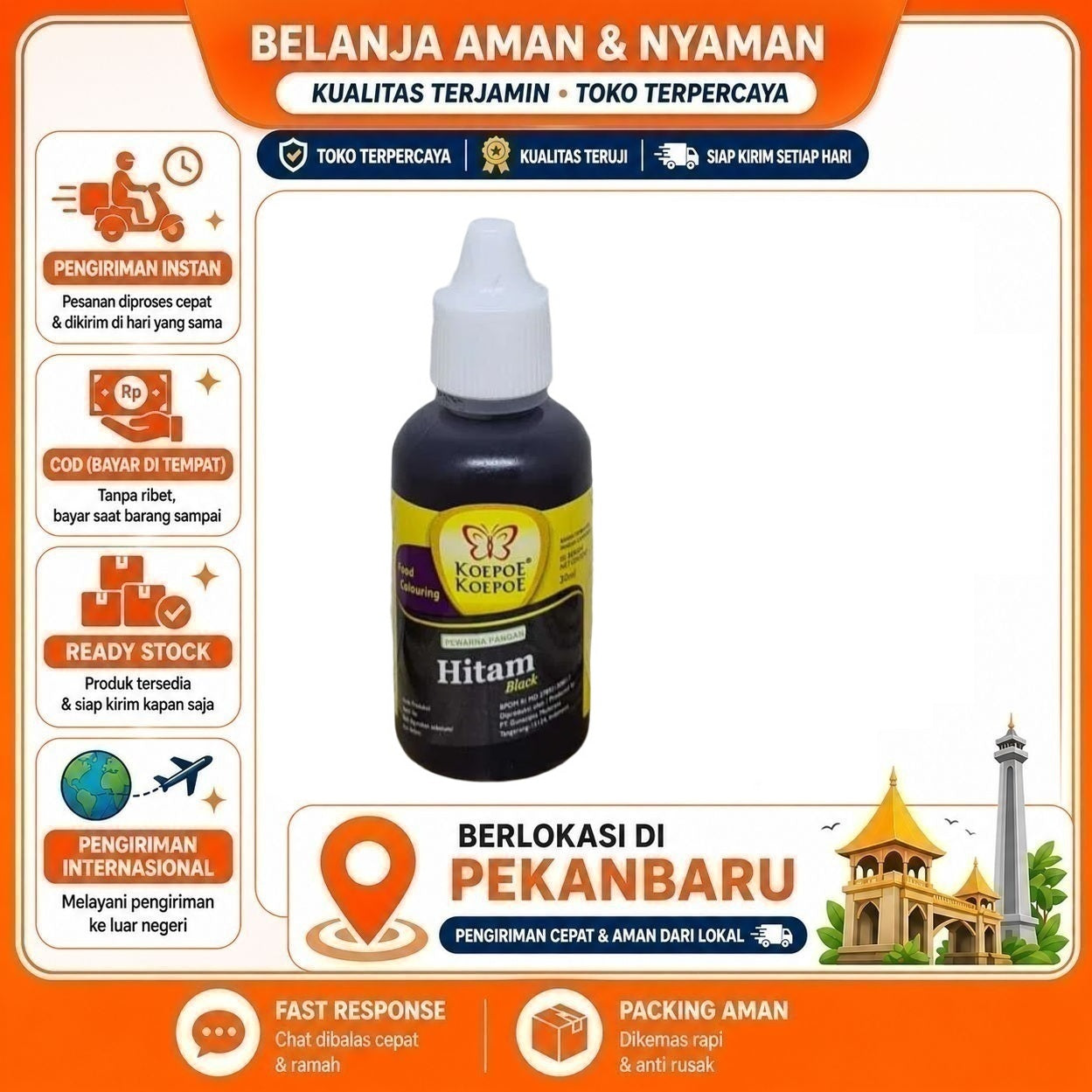 Pekanbaru 30ml Koepoe Koepoe Pewarna Makanan Hitam Black Bahan Kue Cake Food Colouring Halal