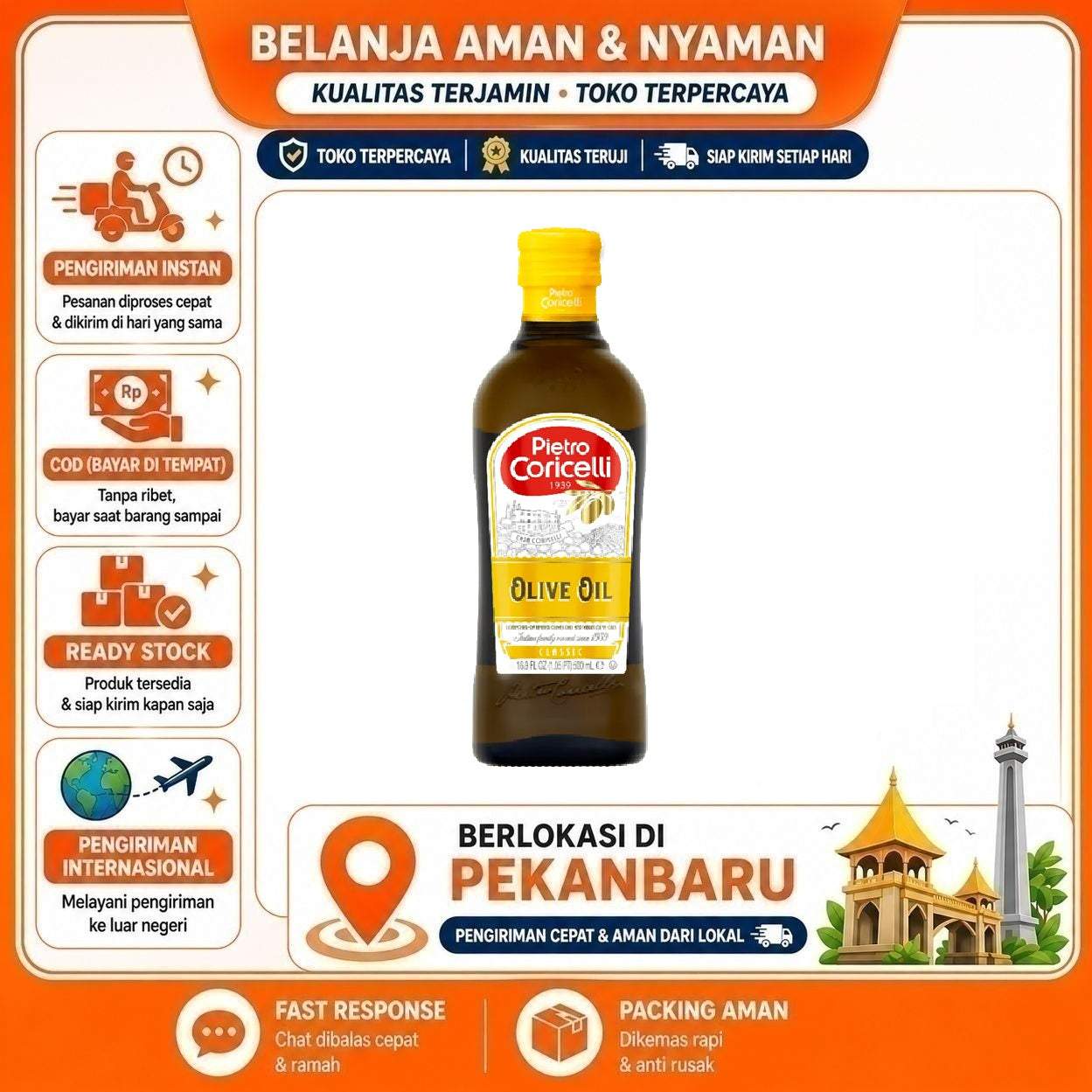 Pekanbaru 500ml Pietro Coricelli Classic Olive Oil Minyak Zaitun Kemasan Botol Kaca Serbaguna