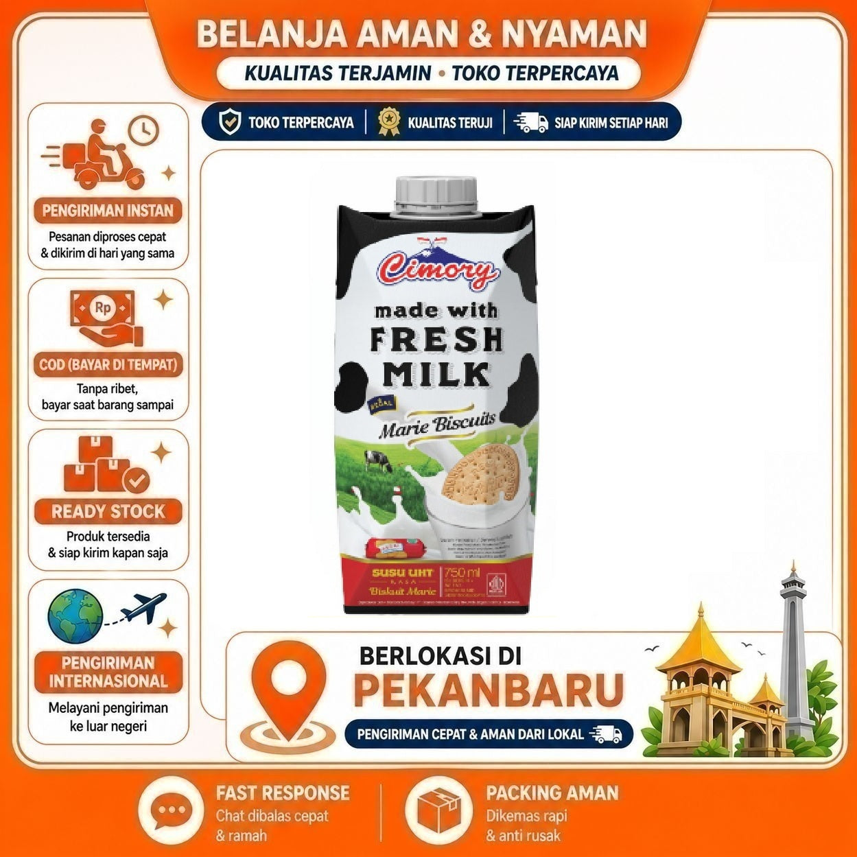 Pekanbaru 750ml Cimory UHT Milk Marie Biscuits Flavor Susu Rasa Biskuit Halal Bahan Minuman