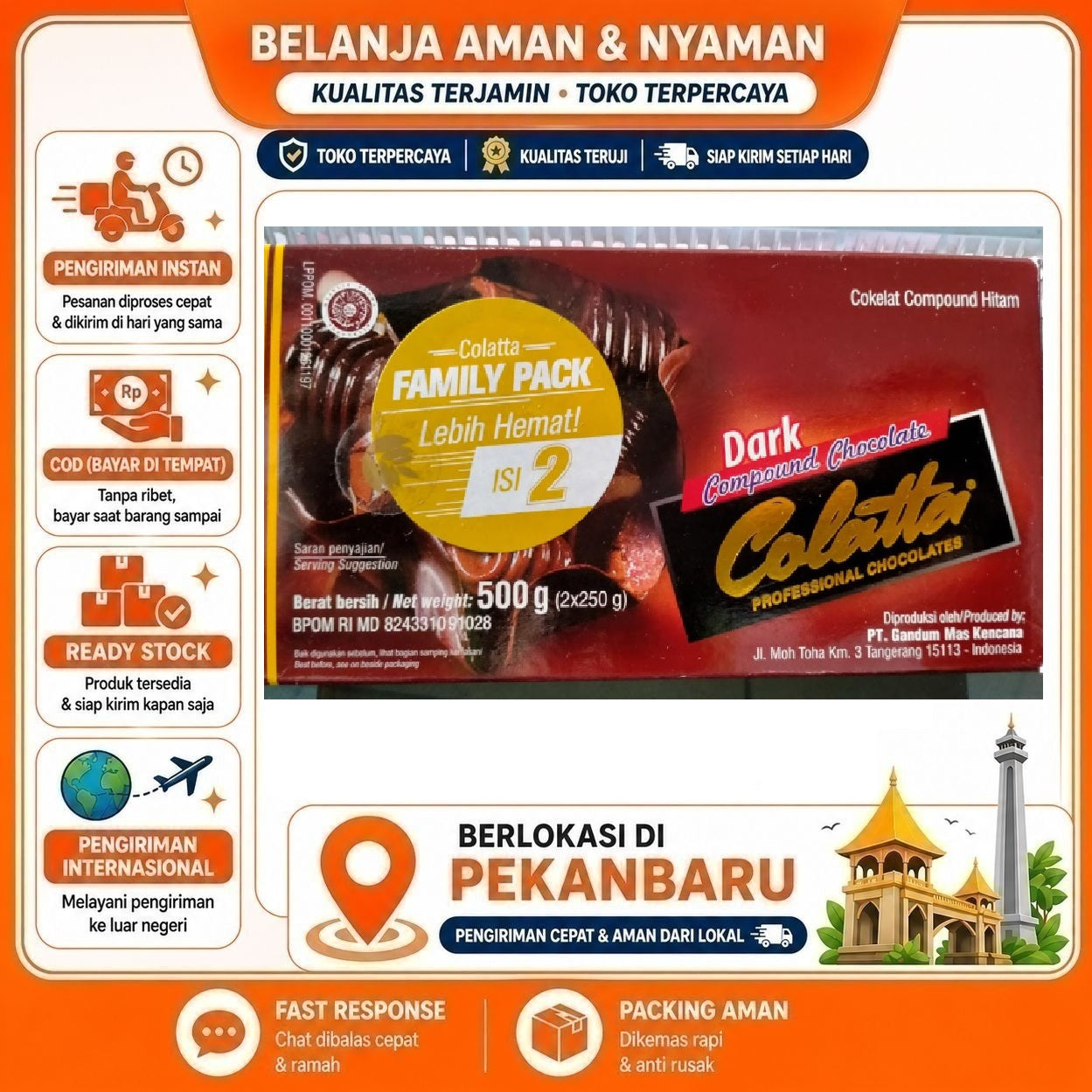 Pekanbaru 500 Gram Colatta Dark Compound Chocolate Cokelat Hitam Coklat Batang Halal Bahan Kue