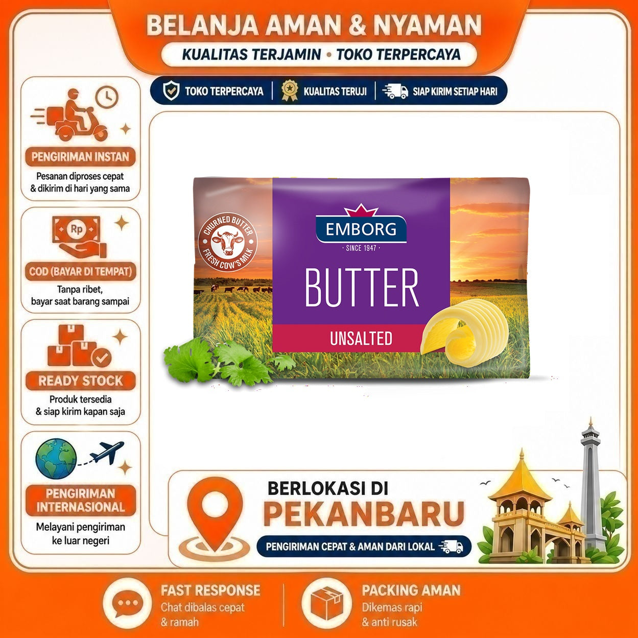 Pekanbaru 100 gr Emborg Butter Unsalted Mentega Tawar Kebutuhan Memasak Bahan Makanan Halal