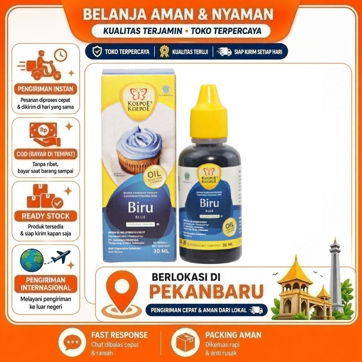 Pekanbaru 30ml Koepoe Koepoe Biru Oil Based Food Coloring Campuran Pewarna Kue Makanan Halal