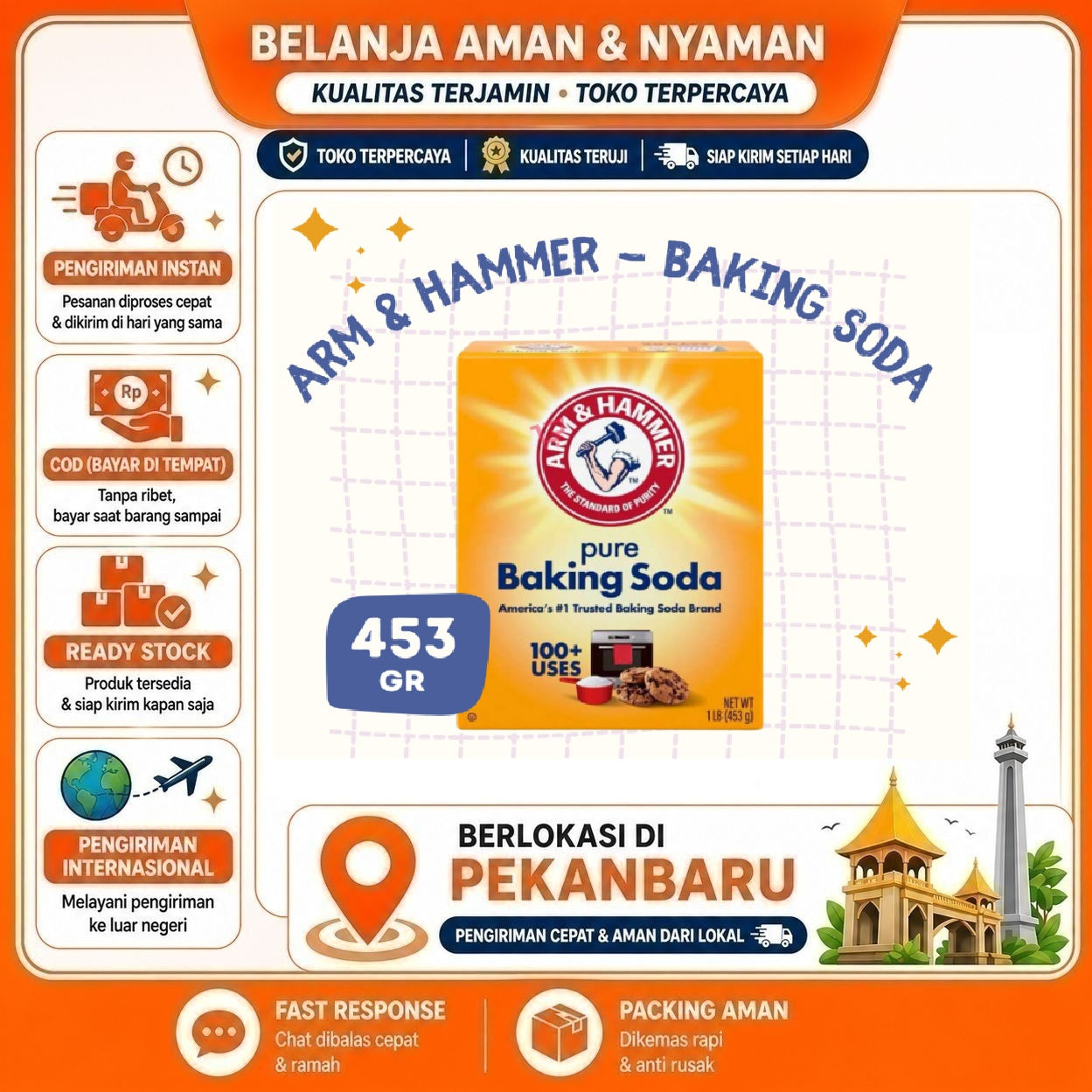 Pekanbaru Arm & Hammer Baking Soda 453gr - Baking Soda Murni Food Grade Serbaguna Praktis 453g