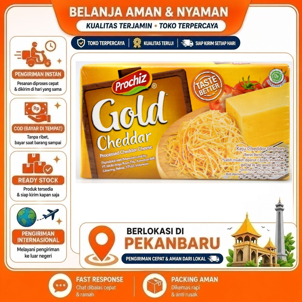 Pekanbaru 160 Gram Prochiz Gold Cheddar Balok Keju Processed Taste Better Bahan Makanan Halal
