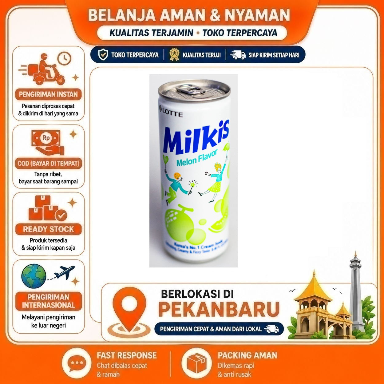 Pekanbaru 250ml Lotte Milkis Melon Flavour Carbonated Drink Minuman Bersoda Rasa Buah Melon