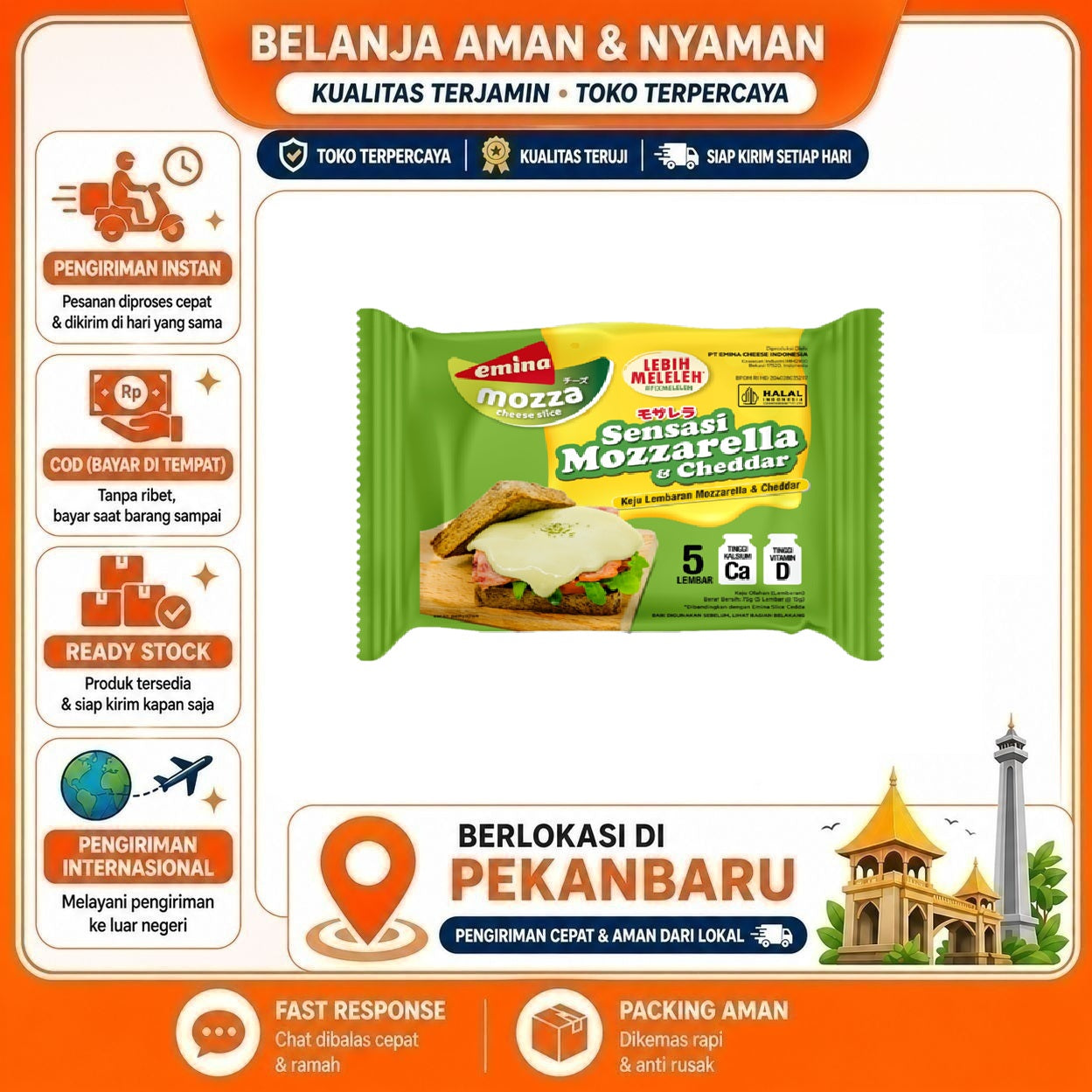 Pekanbaru 5 Lembar Emina Cheese Slice Mozza Fix Meleleh Mudah Praktis Rasa Gurih Keju Halal