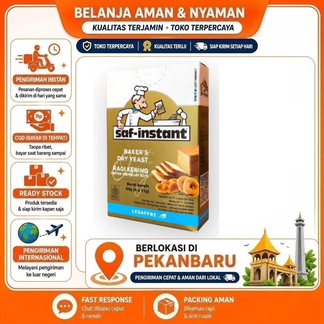 Pekanbaru 4 Saset Saf-instant Baker's Dry Yeast Ragi Kering Membuat Roti Bahan Baking Kue Cake