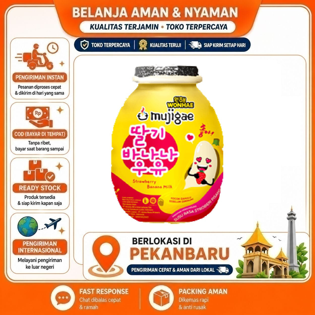 Pekanbaru 250ml Mujigae Banana Milk Strawberry Flavour Minuman Susu Rasa Buah Stroberi Halal