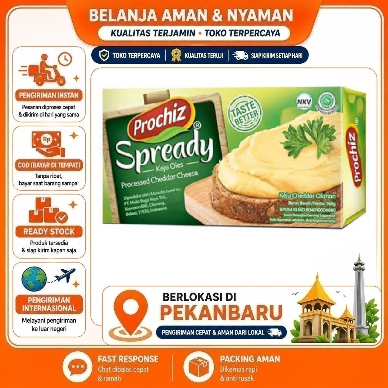Pekanbaru 160 Gram Prochiz Spready Cheddar Cheese Processed Taste Better Keju Cedar Olahan