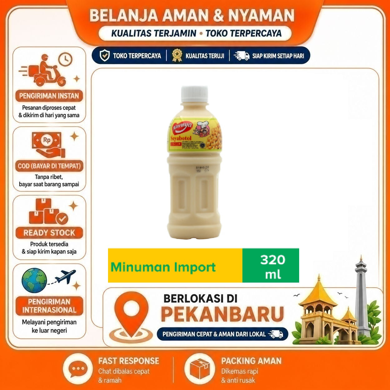 Pekanbaru 320ml Naraya Soyabotol Halal Minuman Susu Non-Dairy Kacang Kedelai Soya Bean Milk