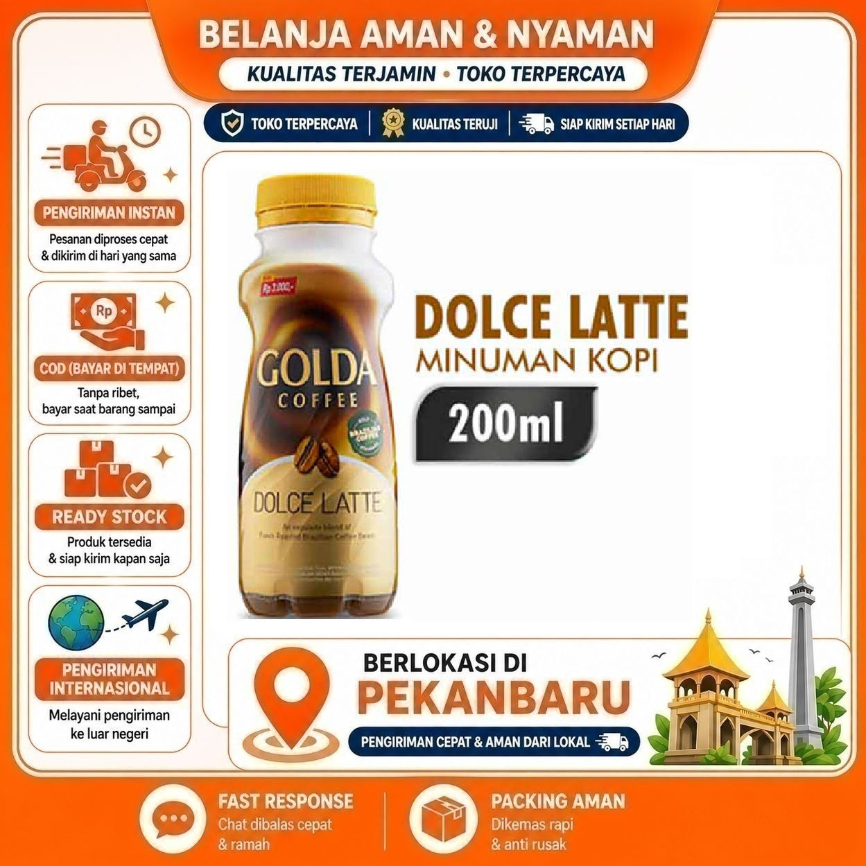 Pekanbaru 200ml Golda Coffee Dolce Latte Minuman Kopi Kemasan Botol Plastik Plastic Bottle