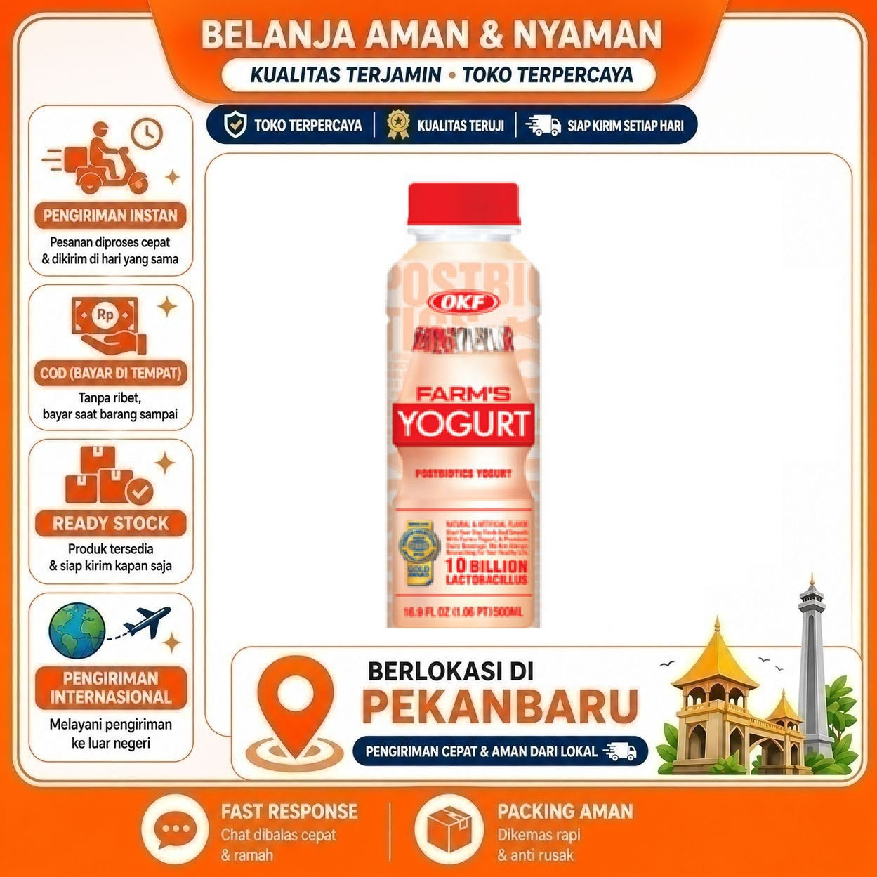 Pekanbaru 500ml OKF Farm's Yogurt Drink Original Flavor Minuman Kemasan Botol Plastik Bottle