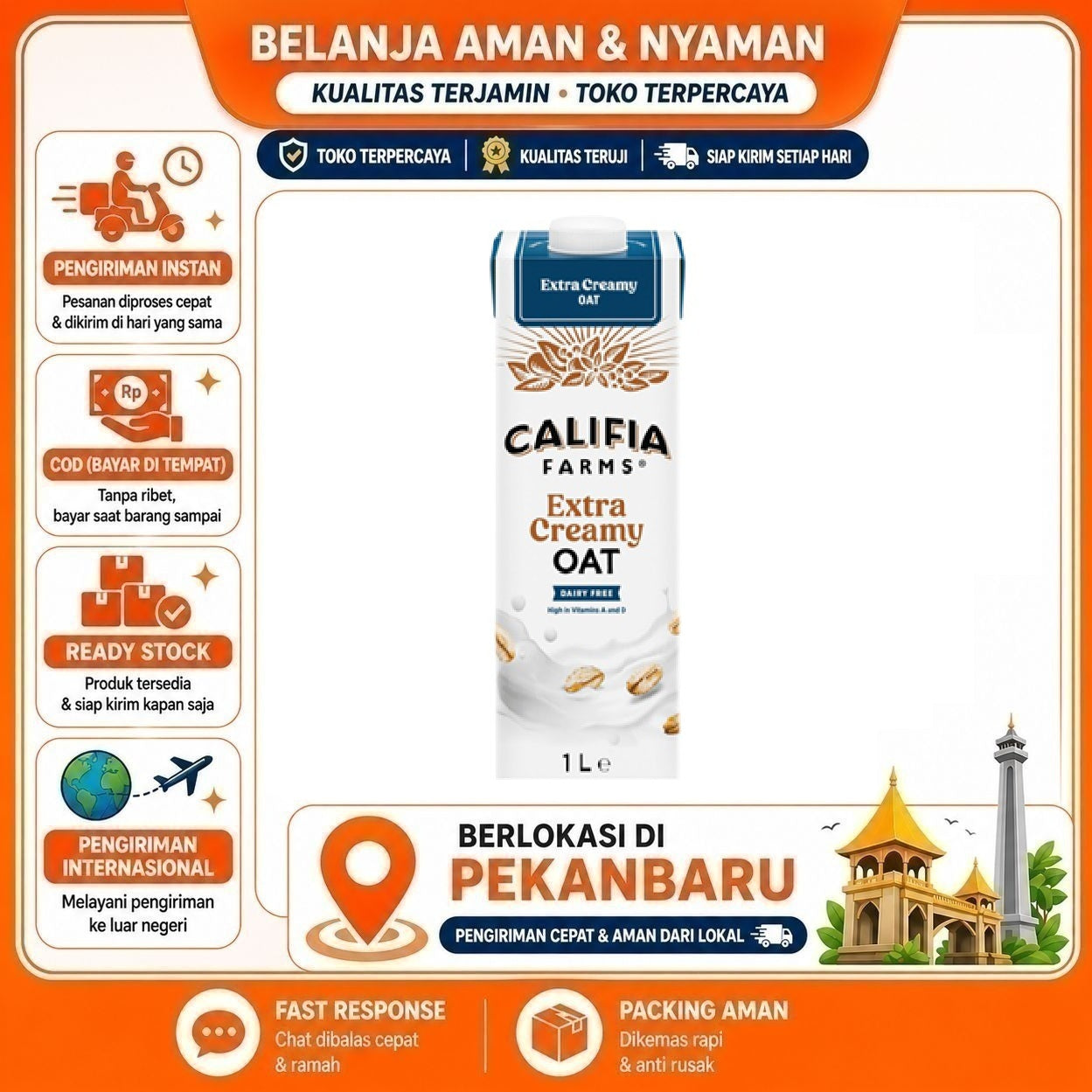 Pekanbaru 1 Liter Califia farms Extra Creamy Oat Dairy Free High In Vitamins A & D Minuman 1L