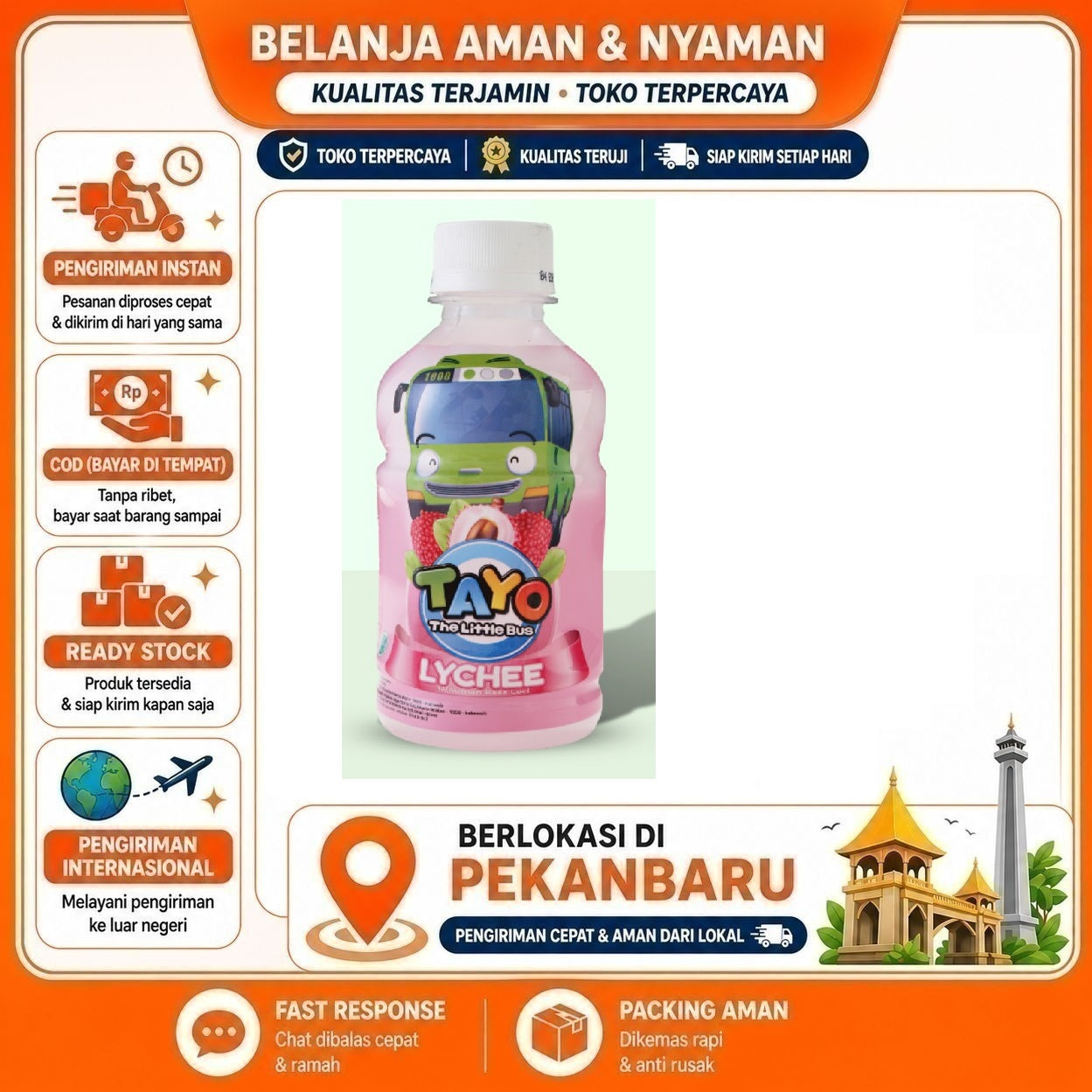 Pekanbaru 280ml Tayo The Little Bus Lychee Flavour Drink Minuman Anak Rasa Buah Leci Halal