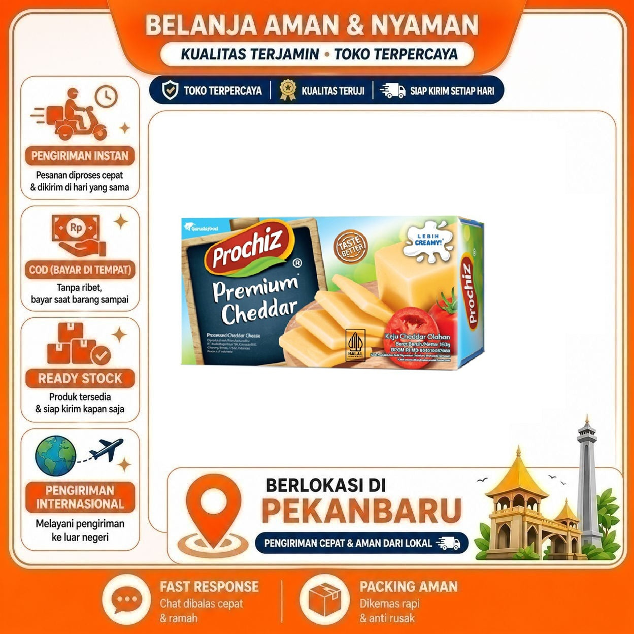 Pekanbaru 160 Gram Prochiz Premium Cheddar Keju Cedar Olahan Processed Taste Better Halal 160g