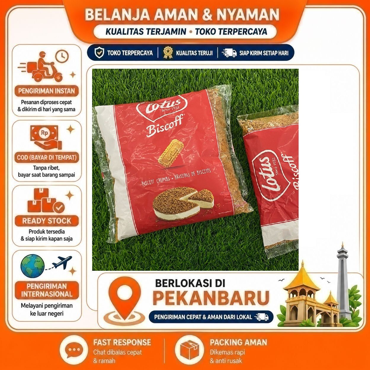 Pekanbaru 750 Gram Lotus Biscoff Biscuit Crumble Remahan Biskuit Halal Manis, Halal, Serbaguna