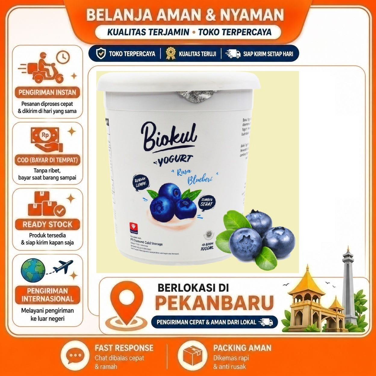 Pekanbaru 1 kg Biokul Yogurt Rasa Blueberi Rendah Lemak Sumber Serat Halal 1000ml Blueberry