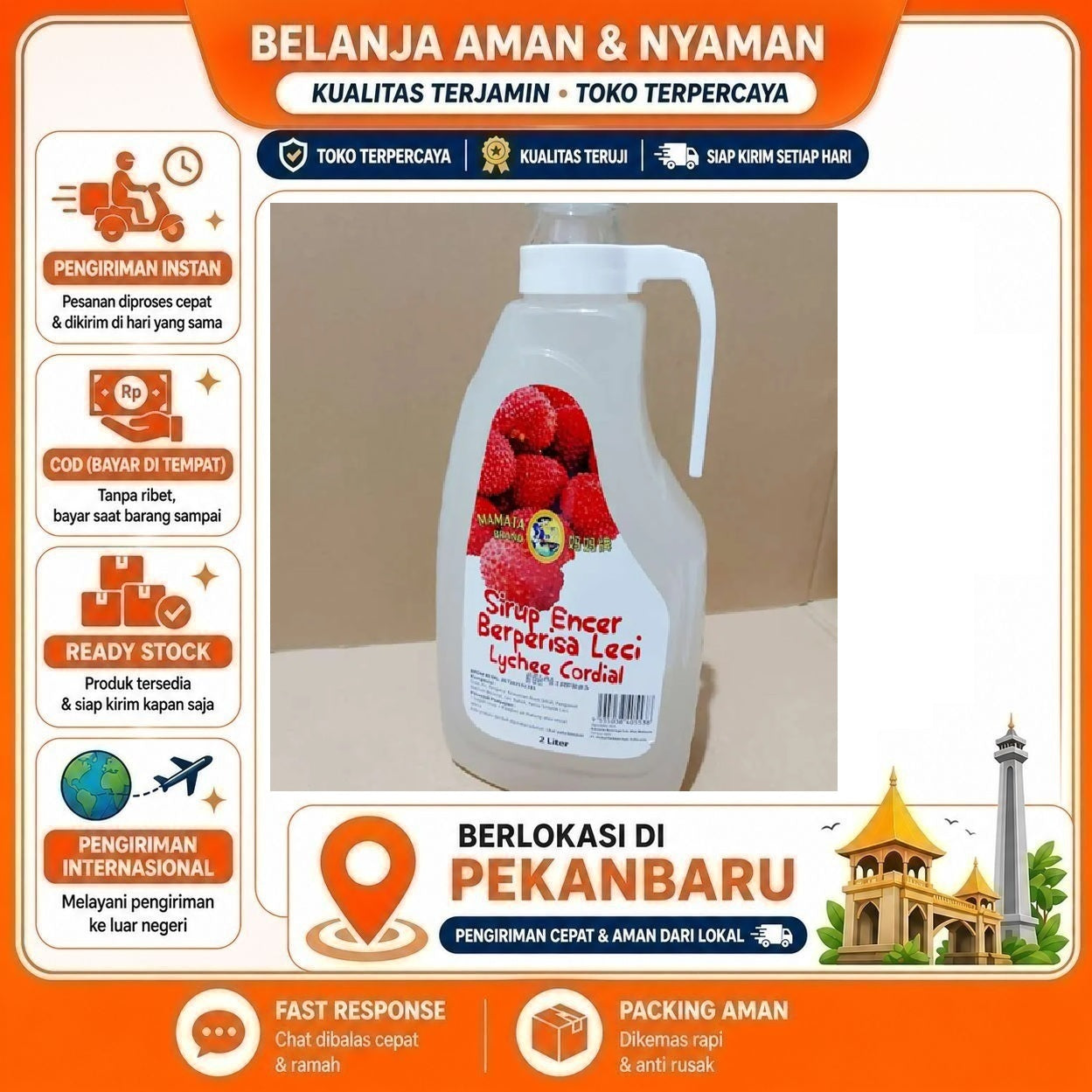 Pekanbaru 2 Liter Mamata Brand Lychee Cordial Syrup Sirup Encer Rasa Buah Leci Minuman Halal