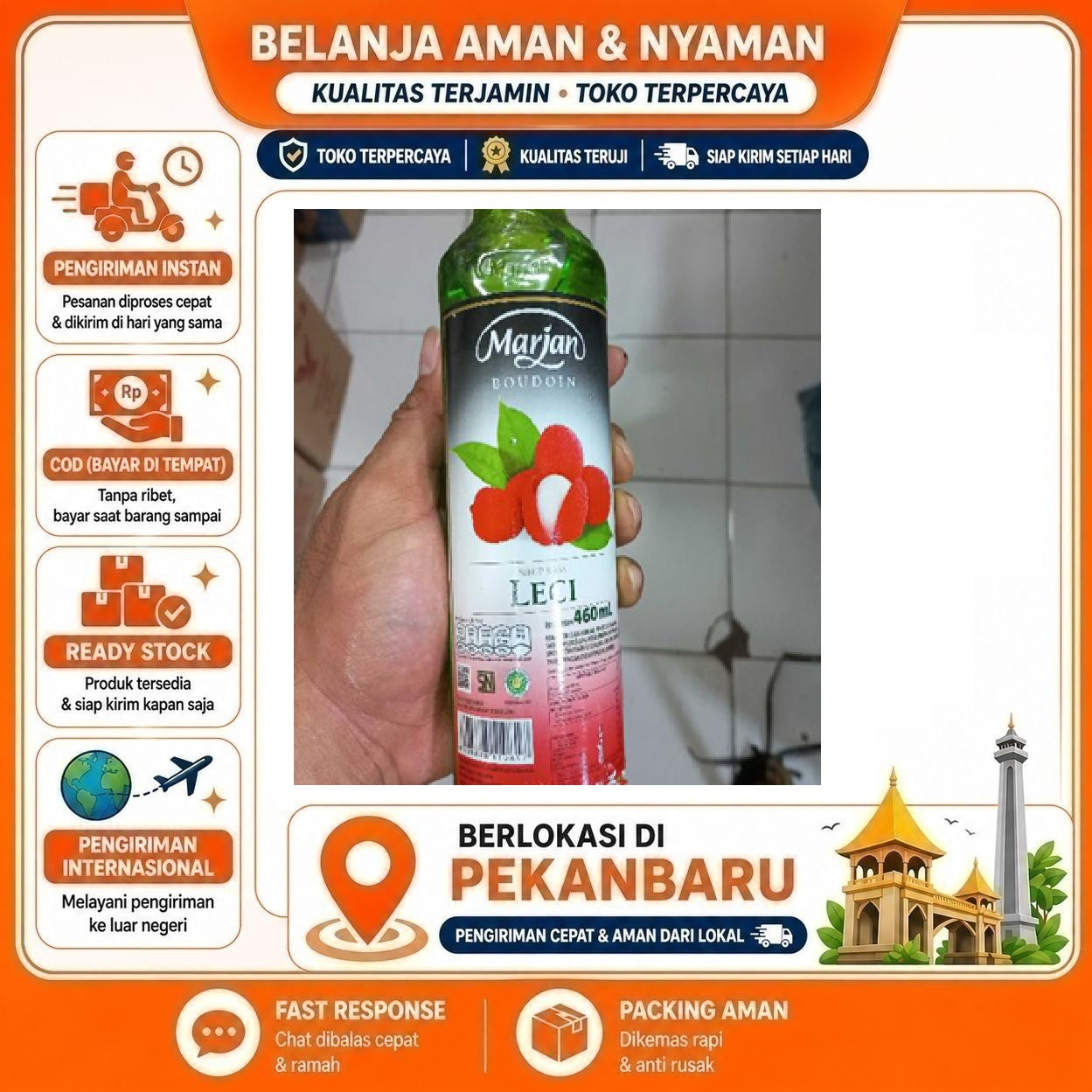 Pekanbaru 460ml Marjan Boudoin Sirup Rasa Leci Lychee Syrup Bahan Minuman Buah Segar Halal