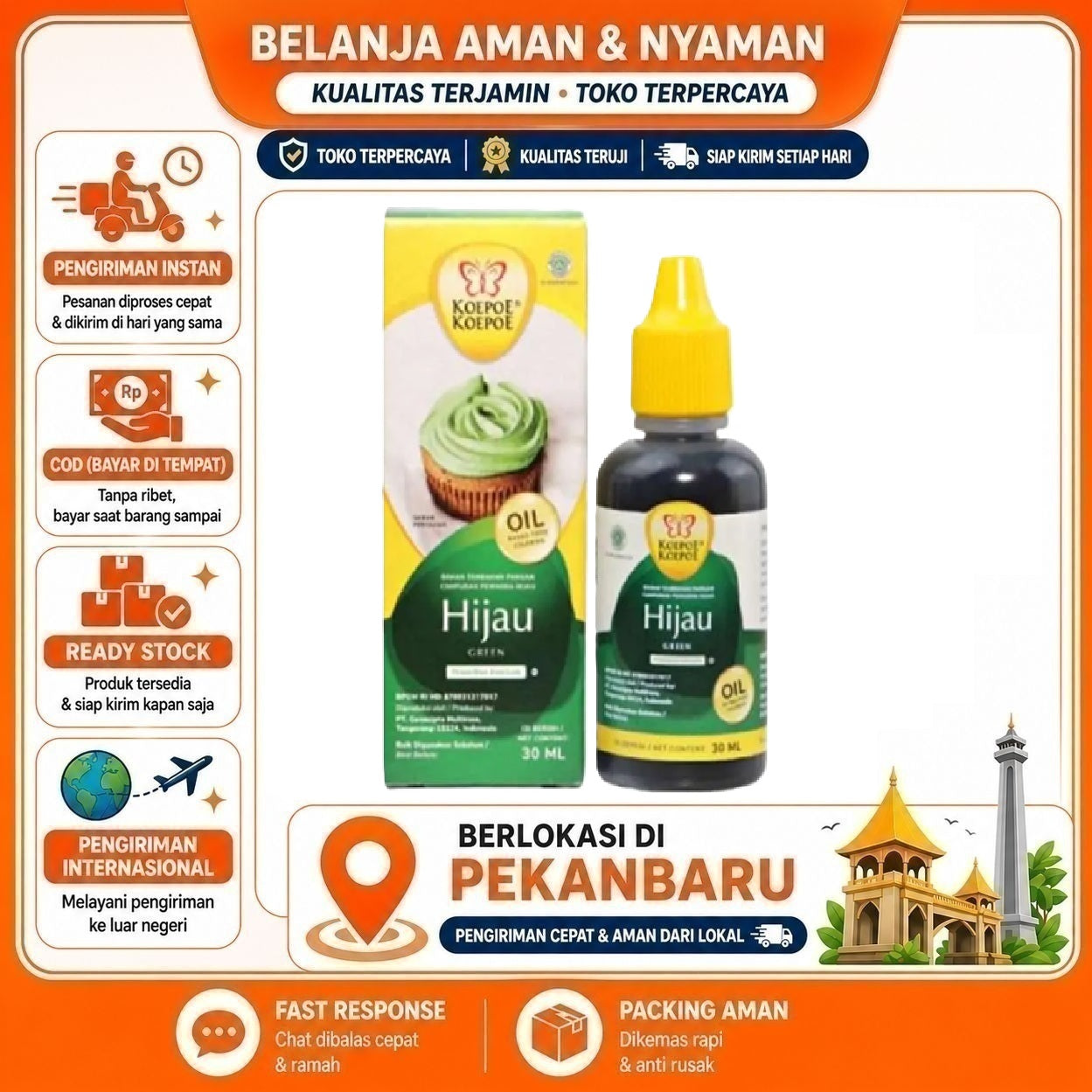 Pekanbaru 30ml Koepoe Koepoe Hijau Oil Based Food Coloring Campuran Pewarna Kue Makanan Halal