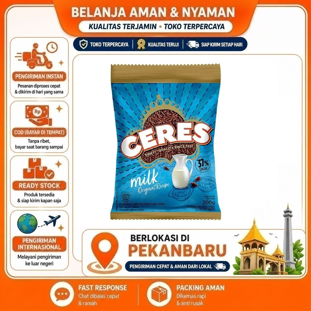 Pekanbaru 200 Gram Ceres Milk Chocolate Cokelat Meses Dengan Susu Bahan Dekorasi Kue Roti Cake
