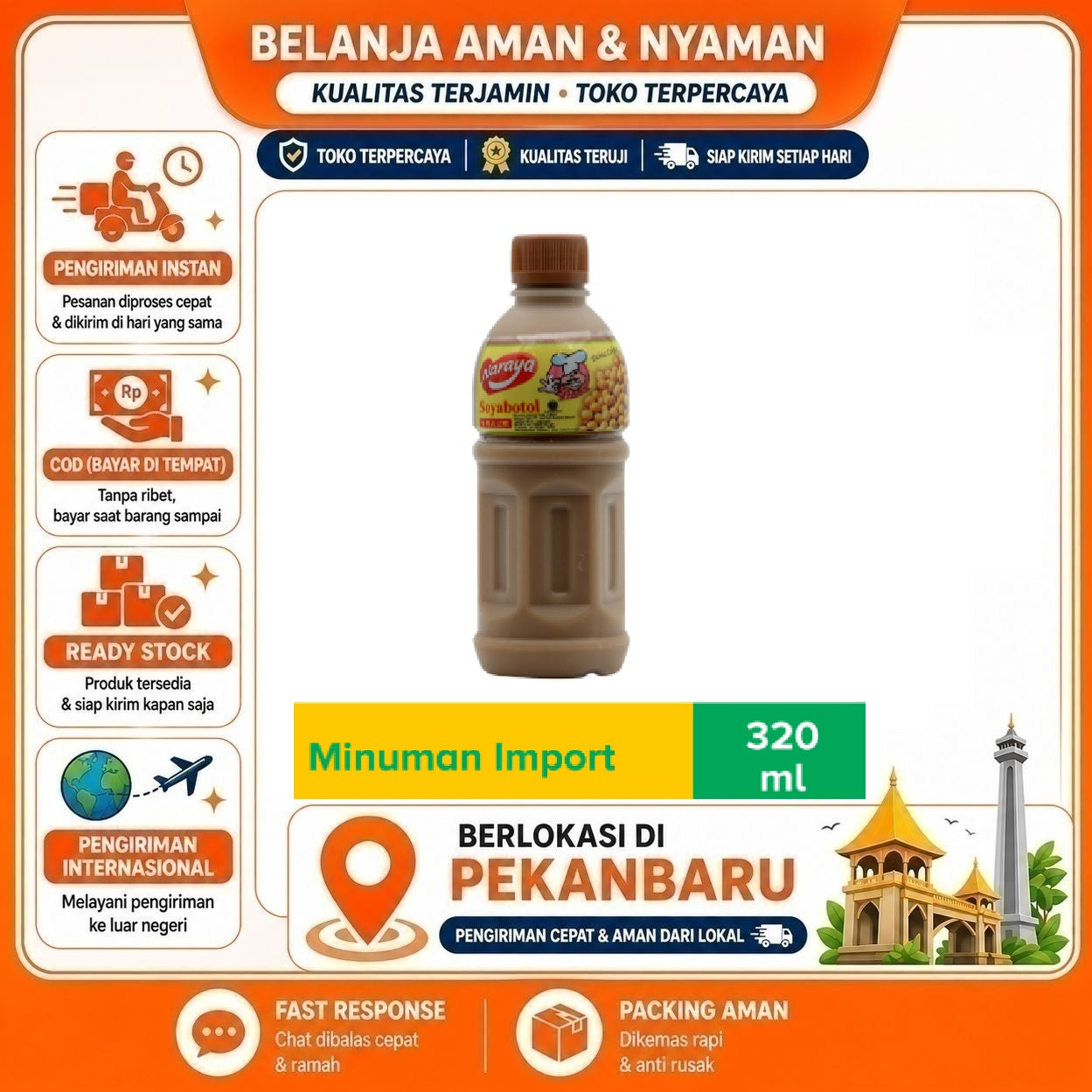 Pekanbaru 320ml Naraya Soya Choco Minuman Susu Non-Dairy Kacang Kedelai Rasa Cokelat Soybean