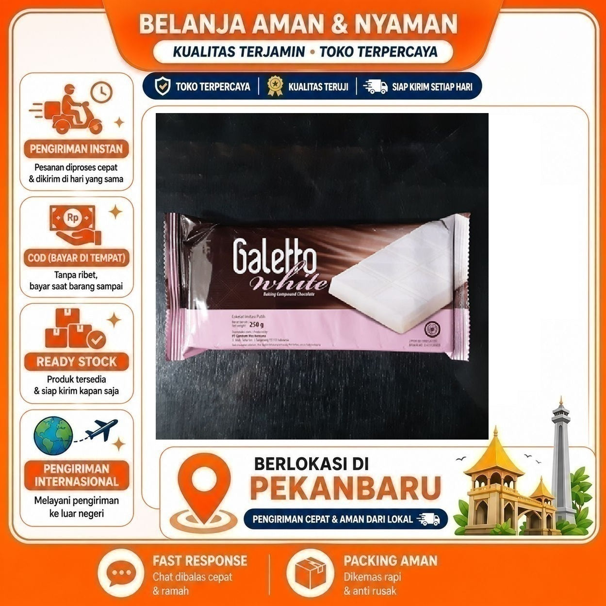 Pekanbaru 250 Gram Galetto White Baking Compound Chocolate Cokelat Putih Bahan Dekorasi Kue