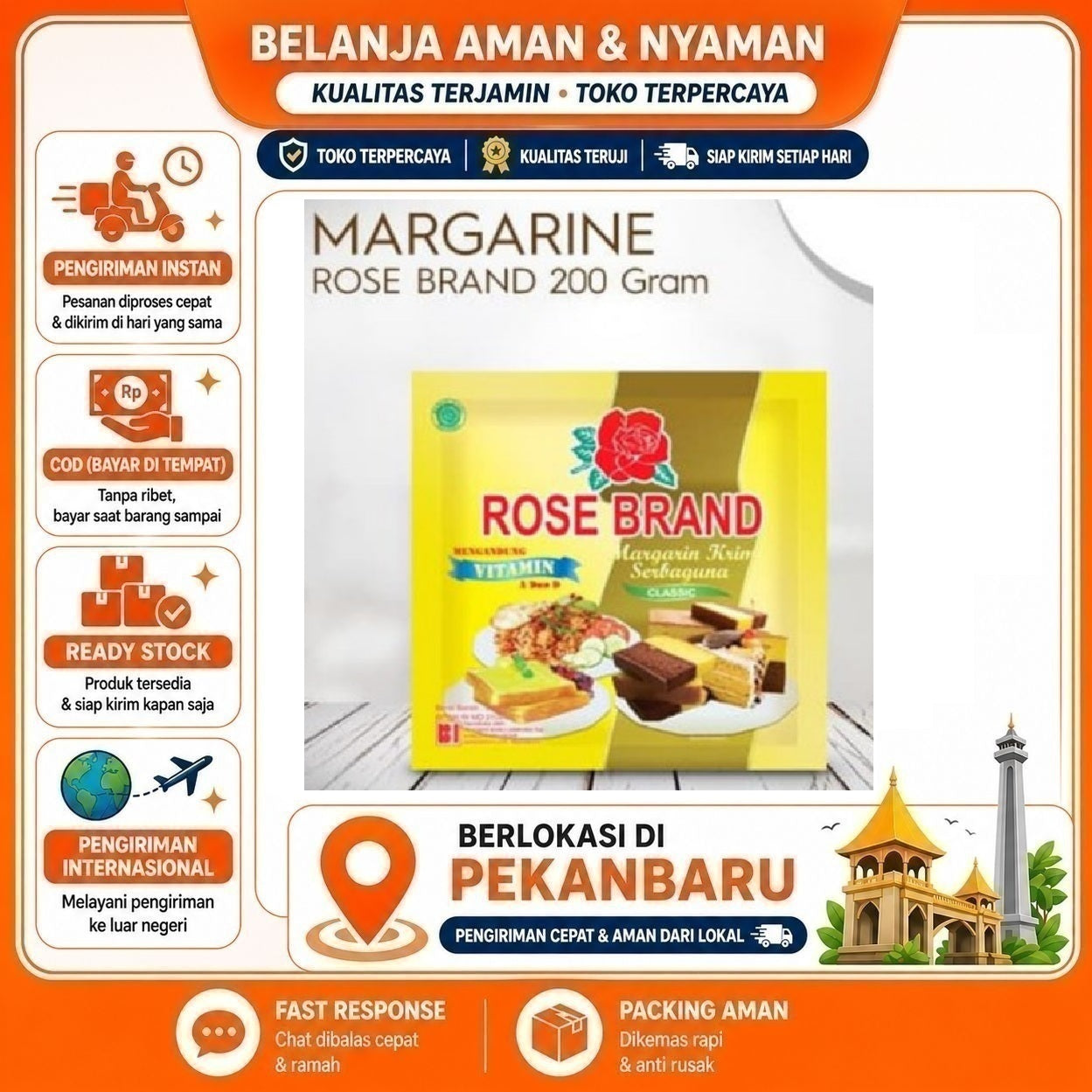 Pekanbaru Margarin Rose Brand Serbaguna 200g Lemak Nabati Sehat, Kemasan Praktis, Multifungsi