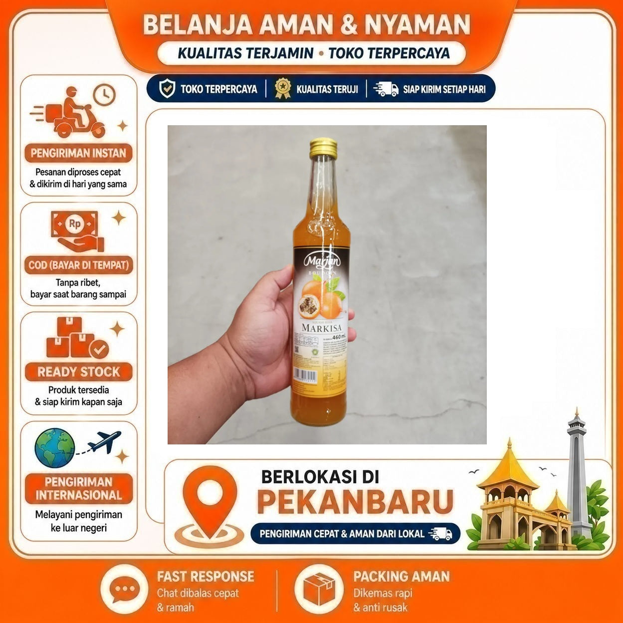 Pekanbaru 460ml Marjan Boudoin Markisa Sirup Minuman Passion Fruit Syrup Kemasan Botol Kaca