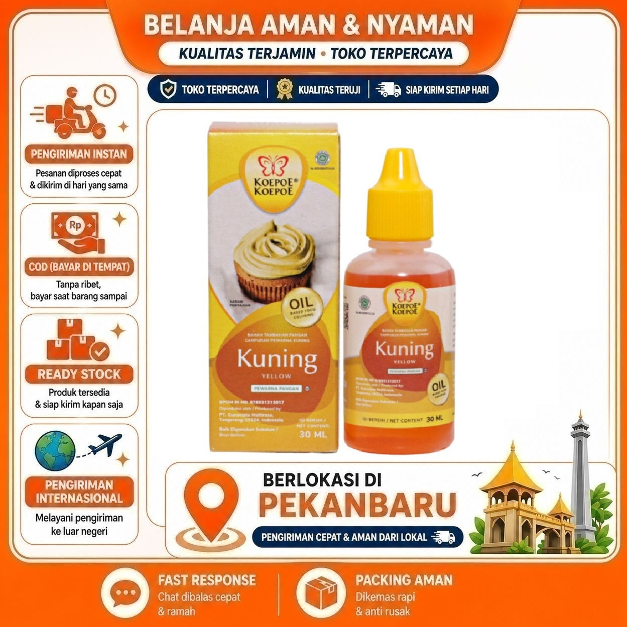 Pekanbaru 30ml Koepoe Koepoe Kuning Oil Based Food Coloring Campuran Pewarna Kue Makanan Halal